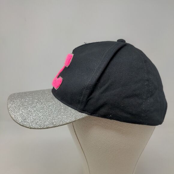 Justice Girl's Strapback Hat Black Size OS Shiny Sparkly Fuzzy C Logo - Picture 3 of 7